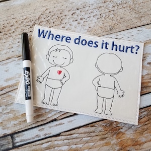 Pretend Play Where Does It Hurt Card - Embroidery Handmade Child Gift Doctor Nurse Medical Educational Imagination