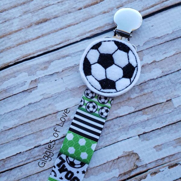 Baby Pacifier Clip - Soccer, Sports, Baby Boy Baby Girl (Shabby Rose or Feltie Option)