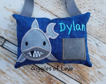 Personalized Tooth Fairy Pillow w/Front Pocket - Tooth Pillow - Shark