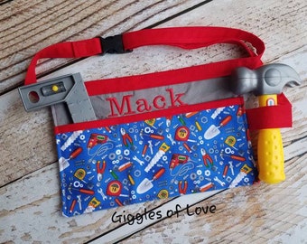 Toddler/Kids Tool Belt (Personalized Option, Tools Not Included) - Tools on Blue