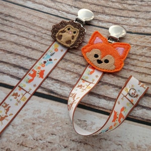 Baby Pacifier Clip Forest Friends Wilderness Woodland Baby Fox Deer Raccoon Hedgehog Shabby Rose or Feltie Option image 3