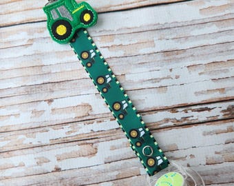 Baby Pacifier Clip - Green Tractors