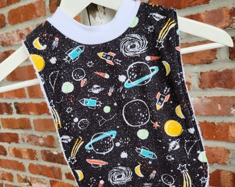 Infant or Toddler Pull Over Bib (Flannel and Terry Cloth) - Space Adventure