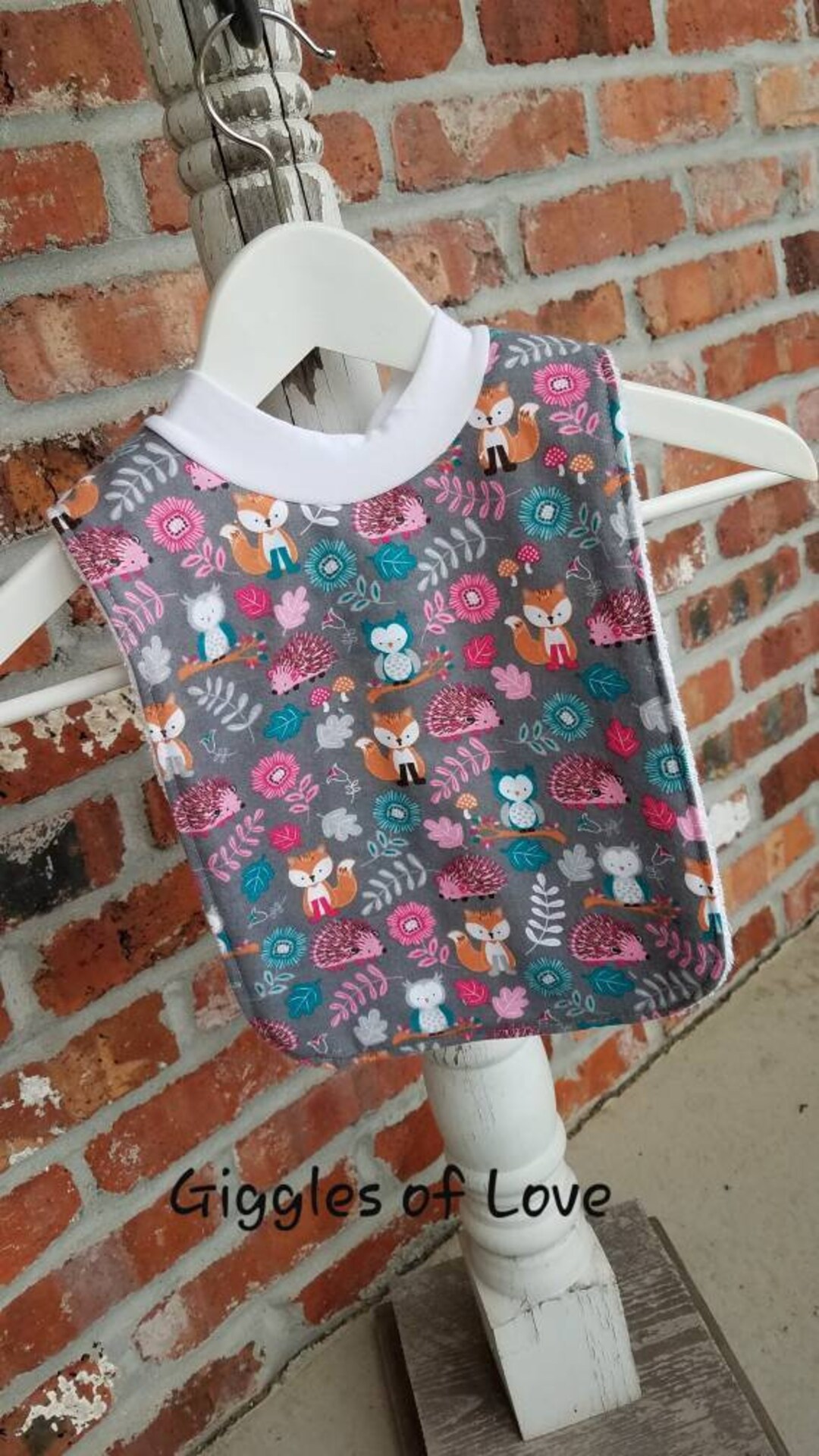 Infant or Toddler Pull Over Bib flannel and Terry Cloth Friendly Forest