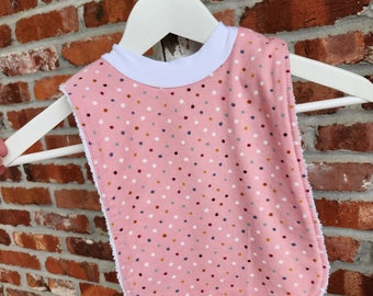 Infant or Toddler Pull Over Bib (Flannel and Terry Cloth) - Coral Dots