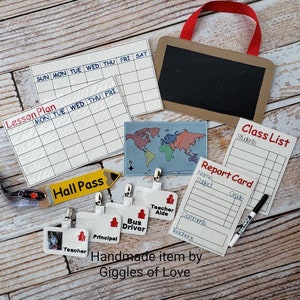 Pretend Play Teacher School Set (full set) - Embroidery Handmade Child Gift Educational Imagination