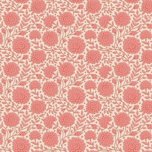 Peut inclure: Un motif sans couture composé de fleurs roses et de feuilles sur un fond crème. Le design est complexe et détaillé, avec une esthétique vintage.