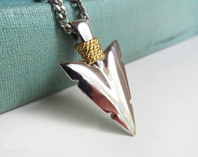 Avon Arrowhead Necklace, Vintage Silver Gold Arrow Necklace, Arrow Head