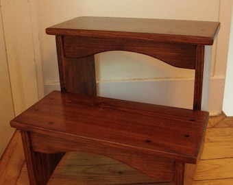 Handcrafted Heavy Duty Wooden Step Stool 16" EXTRA tall, Wood Pet Steps, Kitchen Bedside Bed Bathroom Golden Brn Mahogany other stains sizes