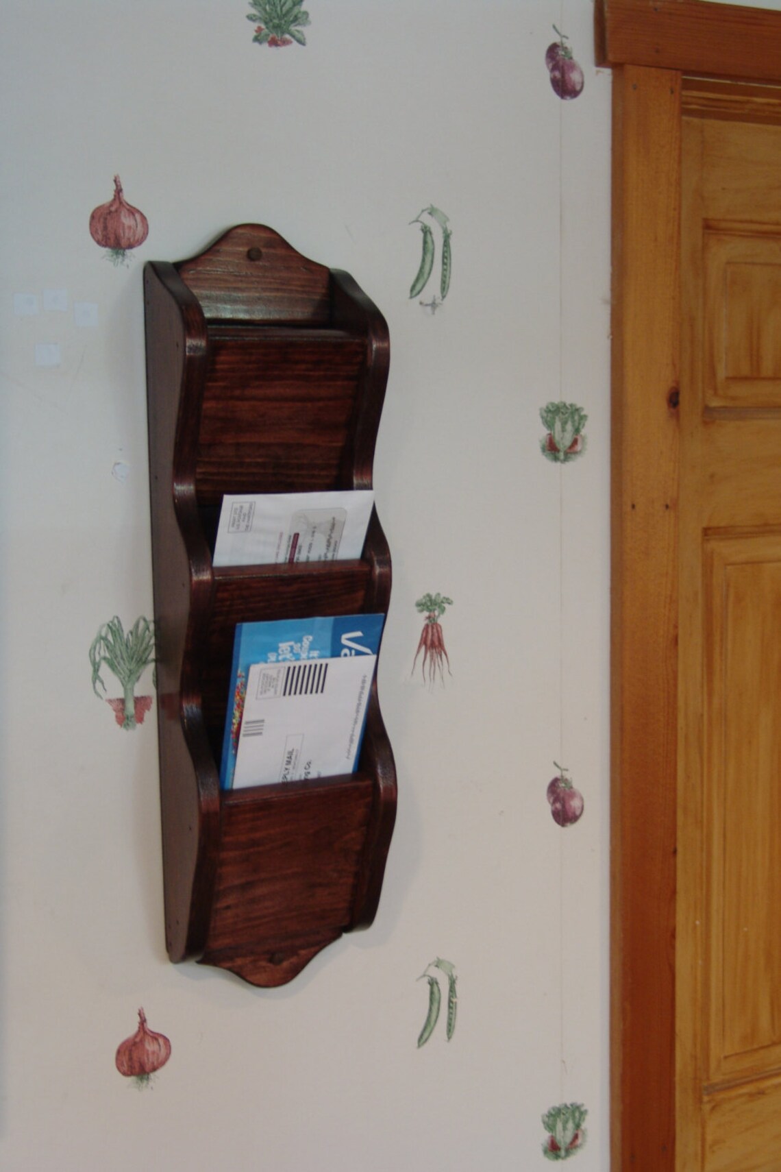 Wall Mail Organizer Letter Rack 3 Pocket Handcrafted Wood Etsy