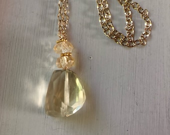 Citrine necklace with gold filled chain
