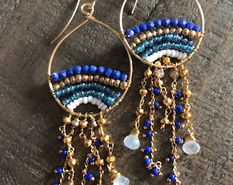 Ocean blue fringe earrings