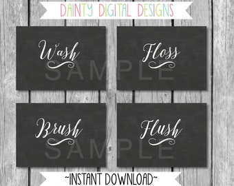 5X7 Printable 4 Piece Bathroom Sign Set- Digital Printables- Bathroom Wall Decor- Bathroom Art- Chalkboard Signs