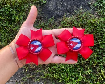 Cuban Flag Hair Bows, Cuba Clip Set