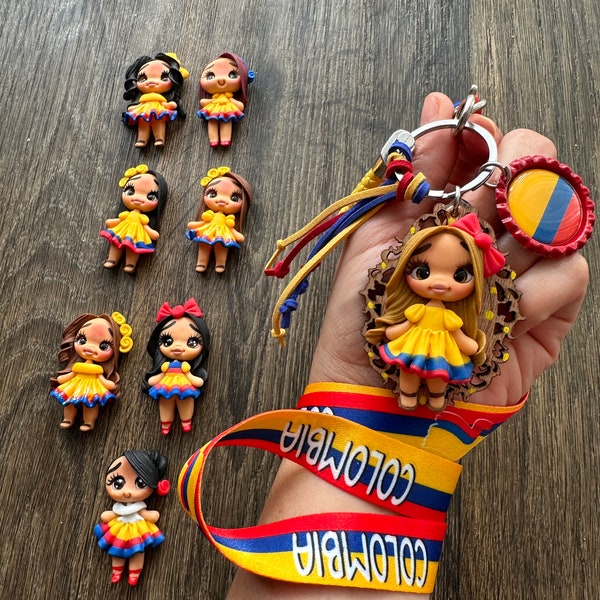 LLavero de Colombia regalo bandera artística hecha a mano 3D muñeca cordón país llavero/llavero cordón colgante de coche colombiano