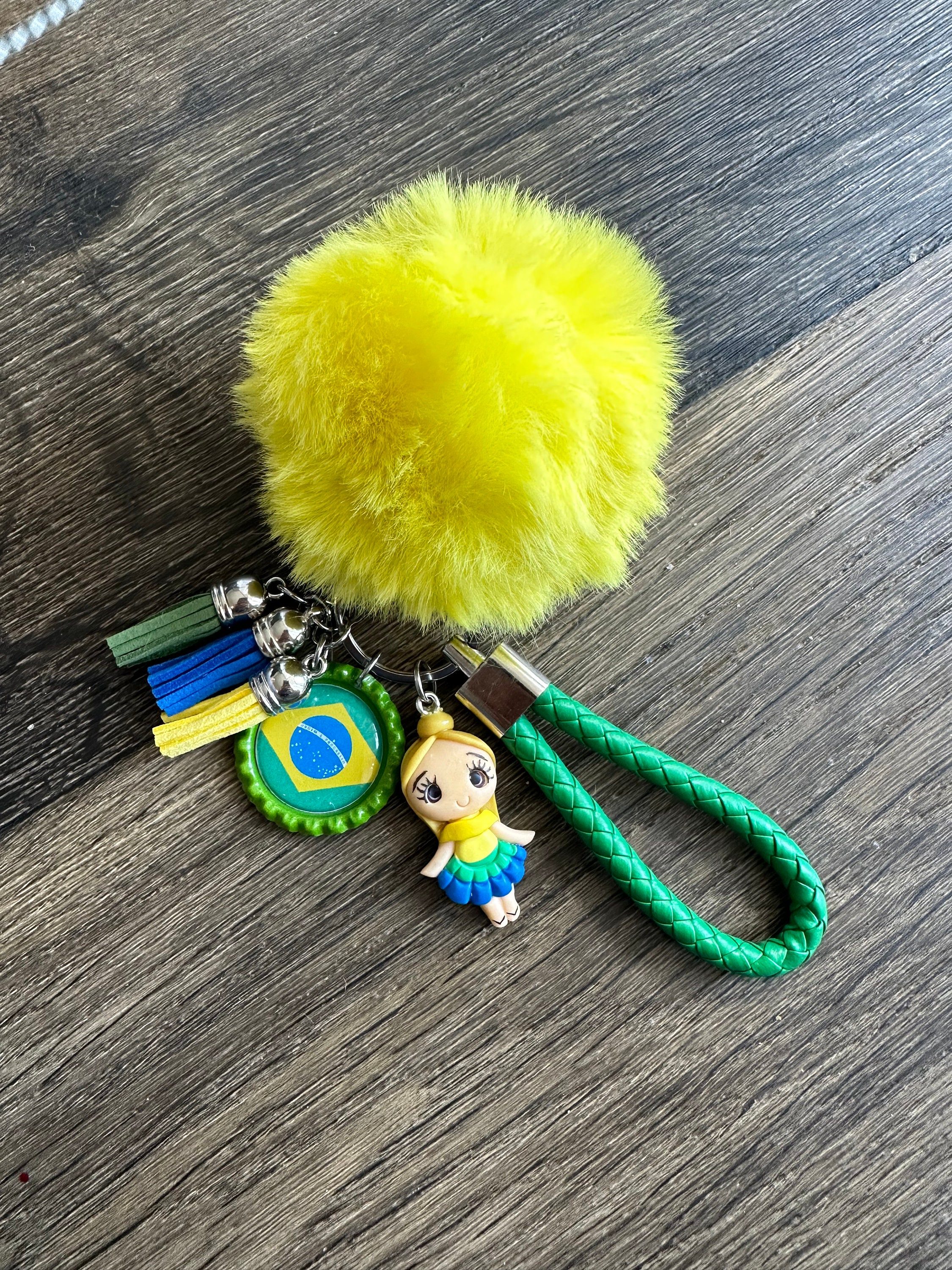 Personalized Brazil Keychain Gift Flag Artistic Handmade 3D Doll Pompom ...