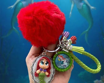 Handmade Porcelain Mermaid Keychain, Purse Charm