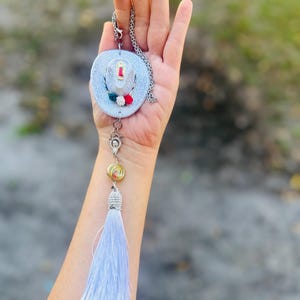 western car charm -rearview mirror decor - virgin Guadalupe  charm / mini sombrero car charm / Virgin Mary car charm / customize the flowers