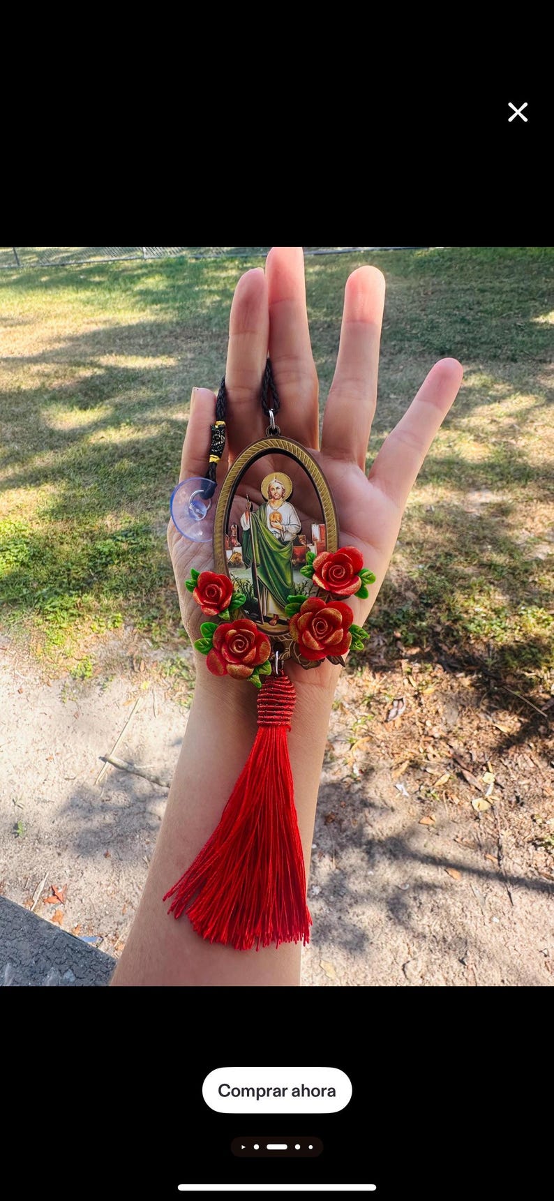 St Jude Thaddeus Car Pendant, Red Roses & Tassel, Handmade Protection Amulet image 10