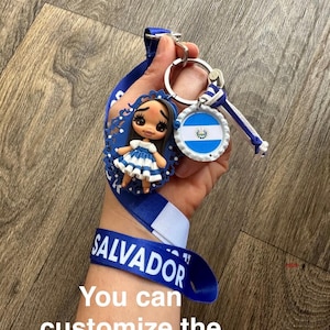 LLavero de El Salvador, bandera de país, muñeco hecho a mano, cordón, llavero, llavero, bolso, amuleto