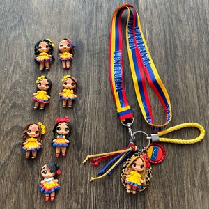 Lanyard Venezuela/ Venezuela Keychain Gift Flag Handmade 3D Doll Pompom Key chain key holder bag charm Venezuela / Car charm Venezuela