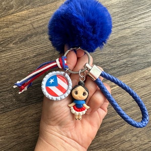 Puerto Rico doll personalized flag keychain handmade key holder key charm Country Boricua key chain bag charm key holder key bag