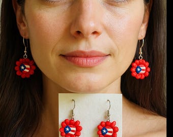 Pendientes Puerto Rico/ Pendientes bandera Puerto Rico/ Pendientes colgantes Puerto Rico flag / Pendientes Amapola / pendientes flor manga