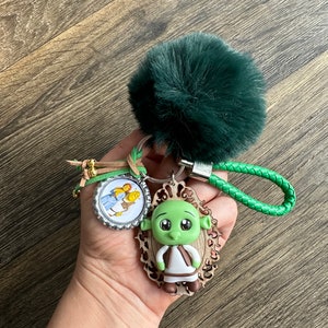 Green ogre and his princess, Shrek and Fiona keychain / porcelain keychain shrek and Fiona
