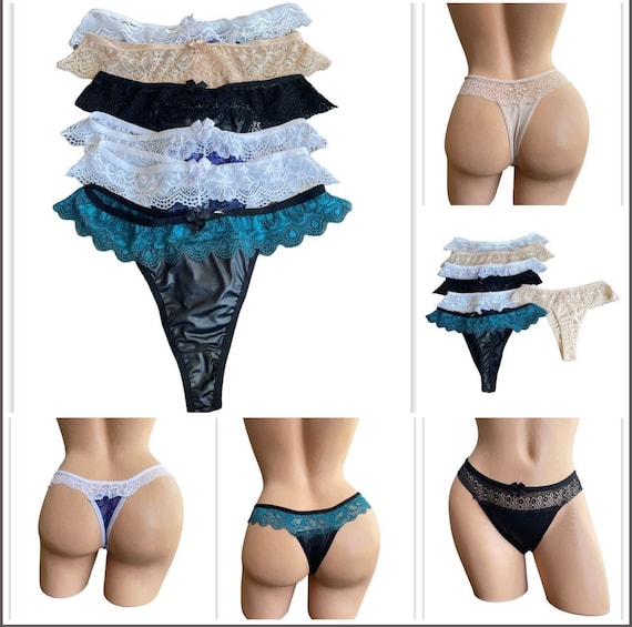 5 Pack G-string Thongs For Women Sexy Lace Low Rise Underwear For Ladies No  Show T-back Tanga Panties, Blue, S