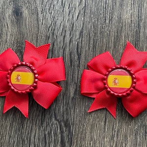 set. Spain flag hair bow set . Hair bun in Spain Arch bow set Spain bow tie Chignon Spain Flag for baby girl