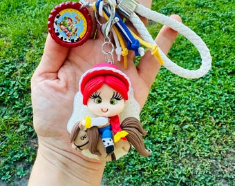 inspired by Jesse from Toy Story keychain porcelain /Toy Story keyring/Toy Story doll /Jessie and horse /cowgirl keychain