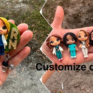 Personalized your doll RN  Registered Nurse-Girl Clay Dolls-ID Medical-Work-Hospital-Nurse-Scrubs- Badge Reels