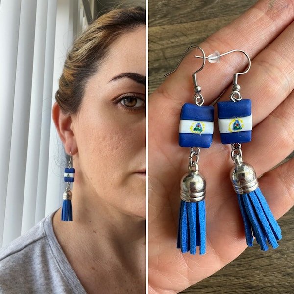 Pendientes de Nicaragua \ Pendientes de bandera de Nicaragua hechos a mano / Pendientes colgantes de Nicaragua hechos a mano