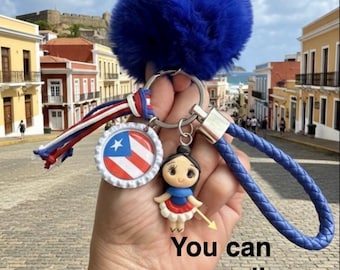 Puerto Rico doll personalized flag keychain handmade key holder key charm Country Boricua key chain bag charm key holder key bag