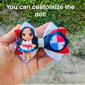 Panama bow for girls handmade/ Personalized doll for your bow with Panama flag