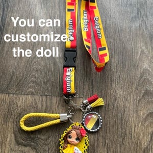 Personalized Lanyard Belgium flag / Belgium Flag Key Chain - Doll porcelain Keychain - Belgium Keychain