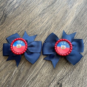 Haiti flag hair bow set . Hair bun in Haiti Arch bow set Haiti bow tie Chignon Haiti Flag for baby girl