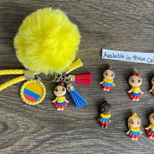 Personalized Colombia Keychain Gift Flag Artistic Handmade 3D Doll Pompom Country Key chain  USA Seller