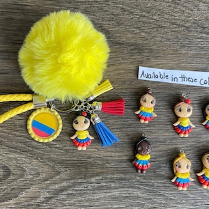 Personalized Colombia Keychain Gift Flag Artistic Handmade 3D Doll Pompom Country Key chain  USA Seller