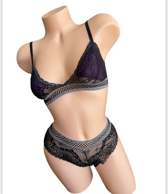 Lingerie Lace Mesh 2 Pcs Size Small Sexy Boyshorts Black