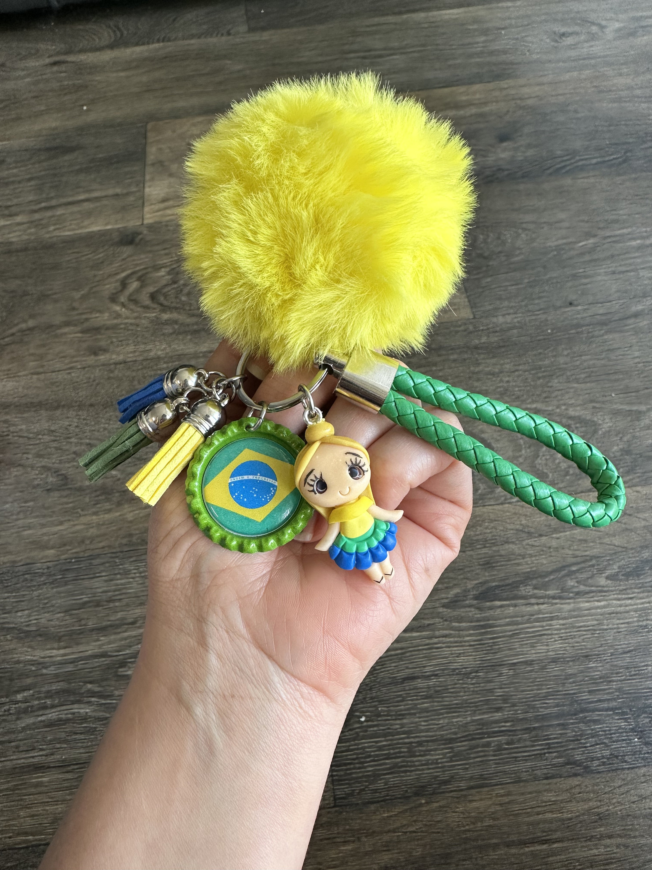 Personalized Brazil Keychain Gift Flag Artistic Handmade 3D Doll Pompom ...