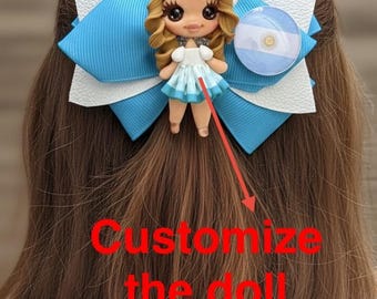 Argentina Hair Bow: Handmade Flag Ribbon, Clay Doll