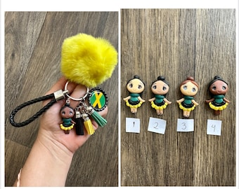 Jamaica Keychain Gift Flag Artistic Handmade 3D Doll Pompom Country Key chain  bag charm bag holder key bag handmade USA Seller