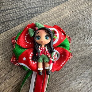 Elf doll hair bow / Buddy Elf / Christmas hair bow / Elf hair bow / handmade / Elf hair clip