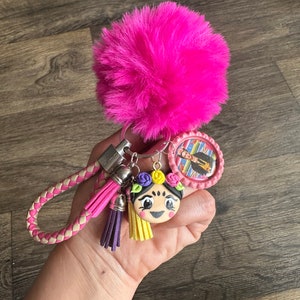 Llavero Hecho a Mano Pompón Llavero Pompón Rosa Mexicano Artesanal Hippie