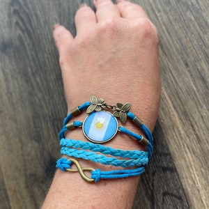 Argentina flag bracelet - faux leather, light blue.  Birthday gift from her to her, anniversary gift, Christmas gift.
