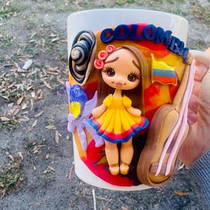 Doll Colombian Mug / Porcelain cup Mother Day Gift, Birthday Gift Colombia Art, Colombian Gift For Her, Colombia coffee mug
