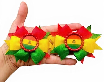Bolivia Flag Hair Bow Clip, 2-Piece Set