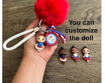 LLavero de Belice bandera de país hecho a mano 3D muñeca pompón llavero llavero llavero encanto azul llavero encanto