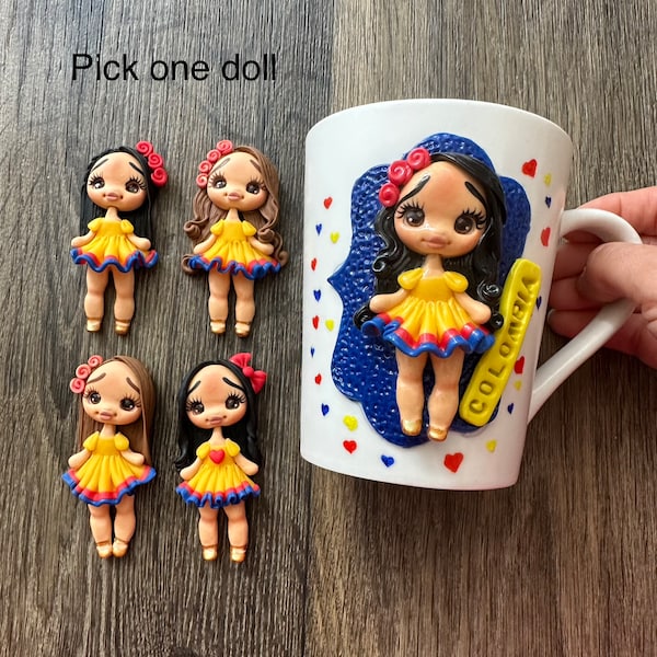 Taza de muñeca de Colombia hecha a mano / arte de porcelana colombiana / muñeca de Colombia